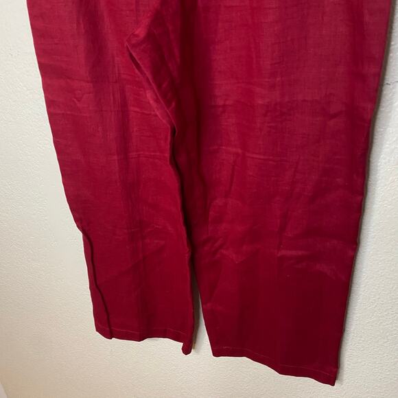 Style & Co Vintage Cherry Red 100% Linen Wide Leg Trouser Pants Size 14 - Picture 3 of 10